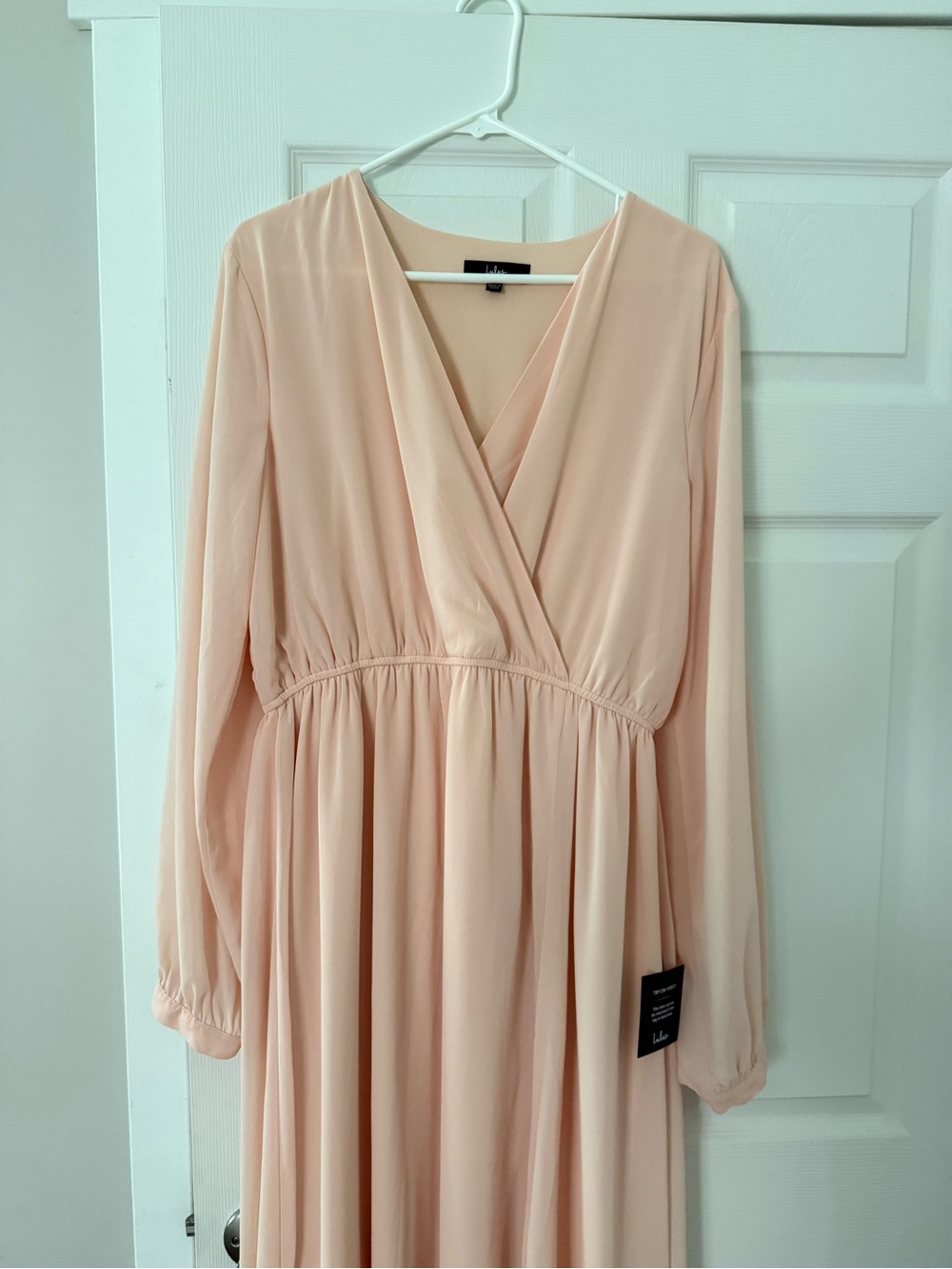 Lulu's Soft Blush Wrap V-Neck Long Sleeve Maxi Dress